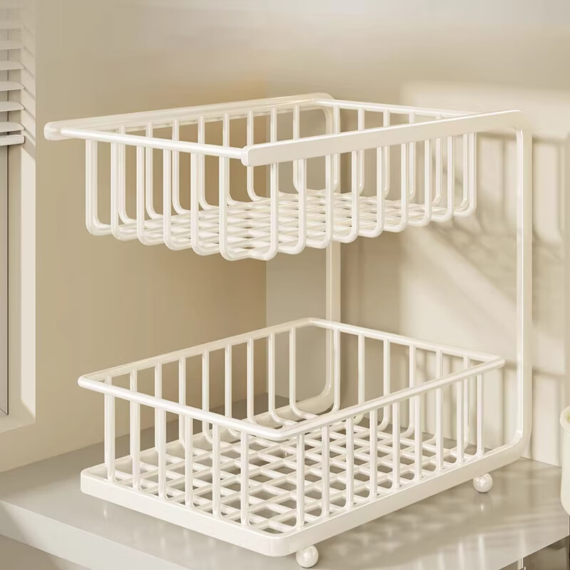 Wooden grid kitchen rack countertop vegetable rack drain basket vegetable storage rack vegetable basket storage rack multi-layer storage home classic model - white