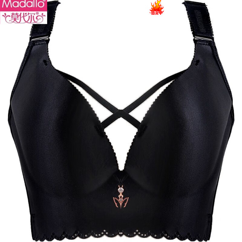 Modal large size bra for women, one piece, seamless, sexy, wire-free, push-up adjustable bra, AB thick section, CD thin section, burgundy 75D 34