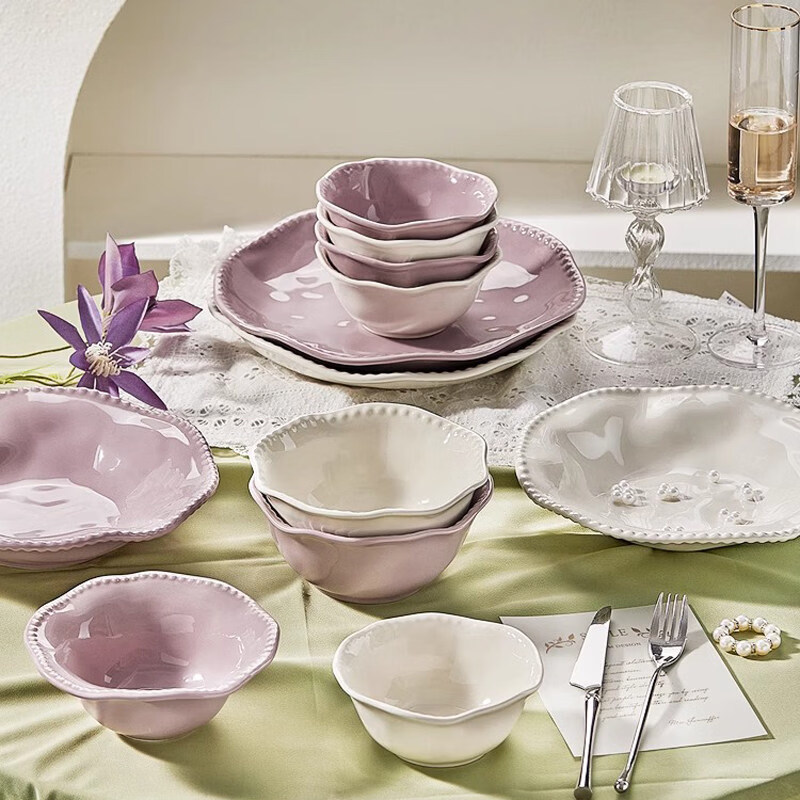 Tuojin Jingdezhen quality French dishware set household ceramic bowls, chopsticks and dishes for moving into a new home, tableware set for ten people, 49 pieces