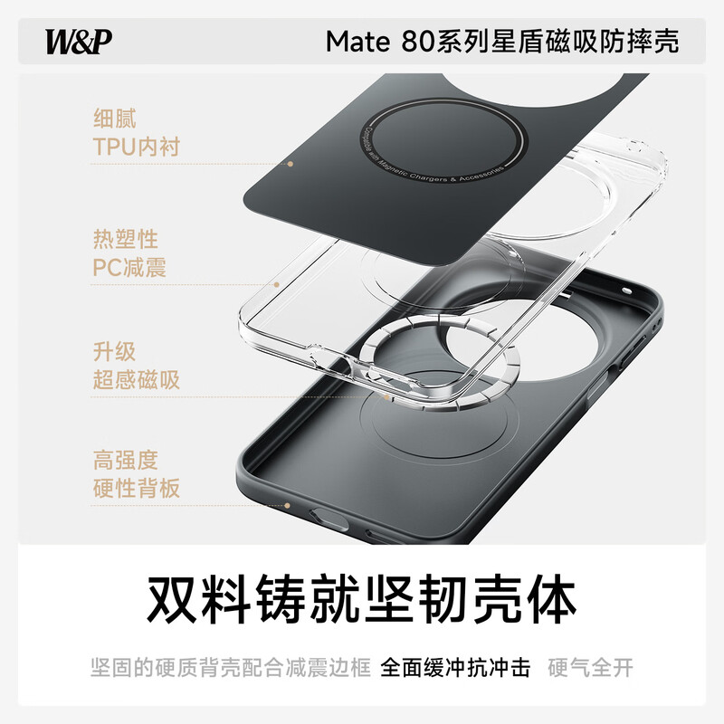 W&P Star Shield anti-fall suitable for Huawei mate80promax mobile phone case mate80ProMax protective cover wireless charging simple creative frosted anti-fall protective cover black wp