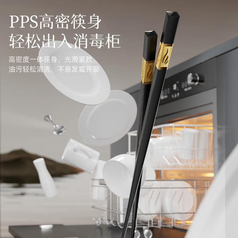 Double gun kitchen goodies antibacterial Jinfu alloy chopsticks household paint-free wax-free pps chopsticks and tableware set 10 pairs