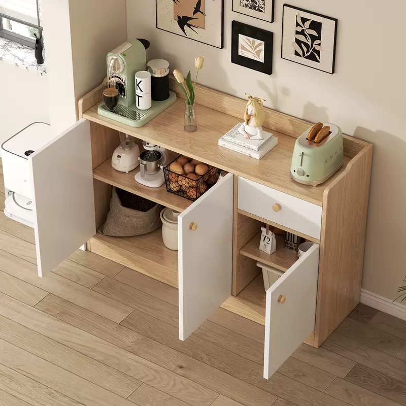 Yusenyi sideboard storage cabinet wall-to-wall integrated storage cabinet home living room coffee cabinet multi-functional tea cabinet bar side cabinet wood color-white door 158x43x90 no door
