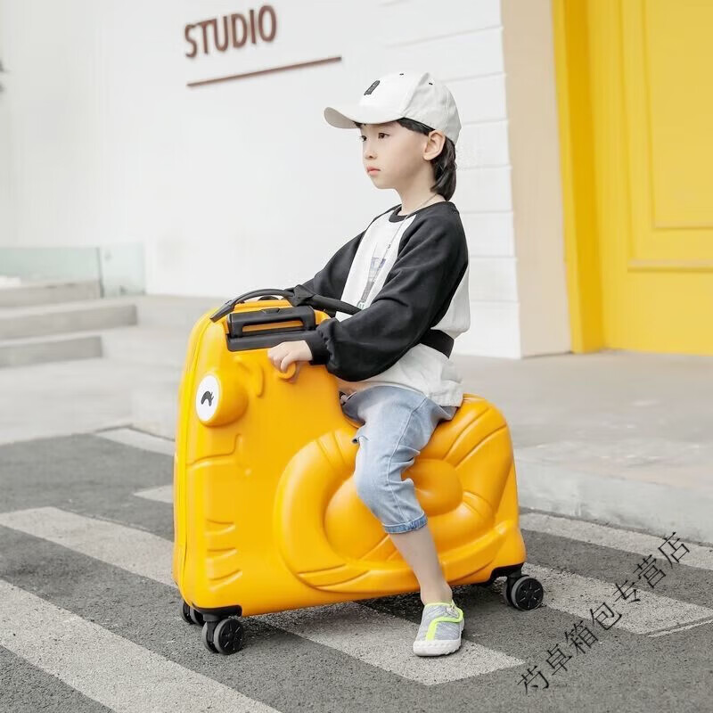Ye Yu Dadu Trolley Case Men's Cycling Travel Case Women's Wheel Baby Can Sit and Cycling Luggage Bag Anti-rollover Cute Snail Yellow 22-inch Need to Check (Suitable for 2-7 Years Old) Bearing 160 Jin