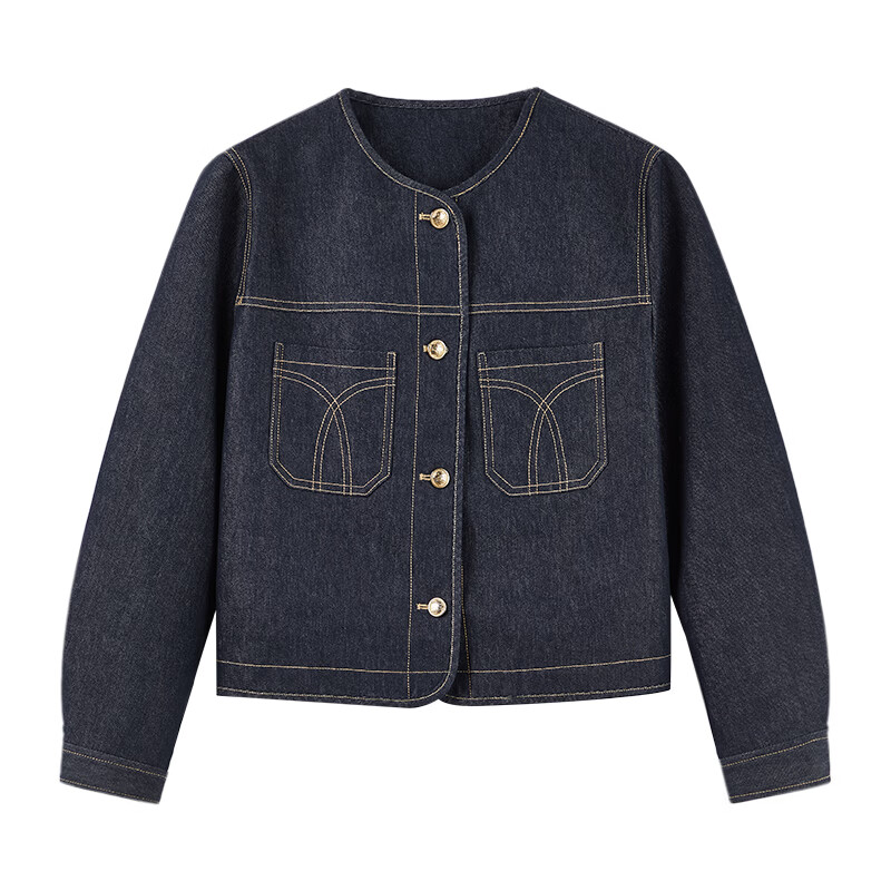 Qiushui Yiren Fashionable Removable Silk Scarf Top 2026 Spring New Retro Contrast Color Pressed Denim Jacket