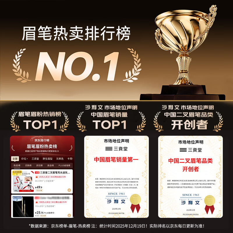 Sanzitang Two-pronged Eyebrow Pencil Elbow, Dark Gray Brown, Versatile and Popular, Waterproof, Sweatproof and Doesn’t Fade, Easy to Use with Wild Eyebrows