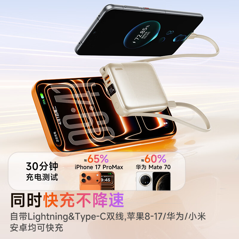 Remax 3C certified power bank 20000 mAh large capacity compact portable comes with 22.5W super fast charging suitable for Apple 17 Huawei Xiaomi can be used on airplanes