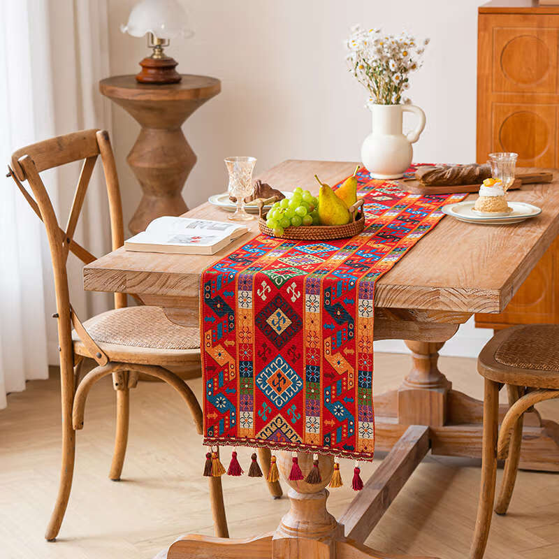 Fantasy table flag style tablecloth coffee table TV cabinet sideboard shoe cabinet decorative cover cloth dark red badge 33x220cm