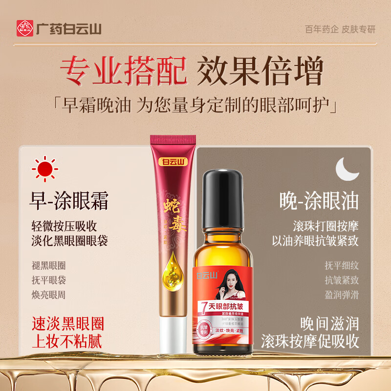 Baiyunshan Eye Anti-wrinkle Plant Extract Essence Oil Firms and Diminishes Fine Lines, Eye Bags and Dark Circles, Hydrating and Moisturizing Two Bottles 40ml