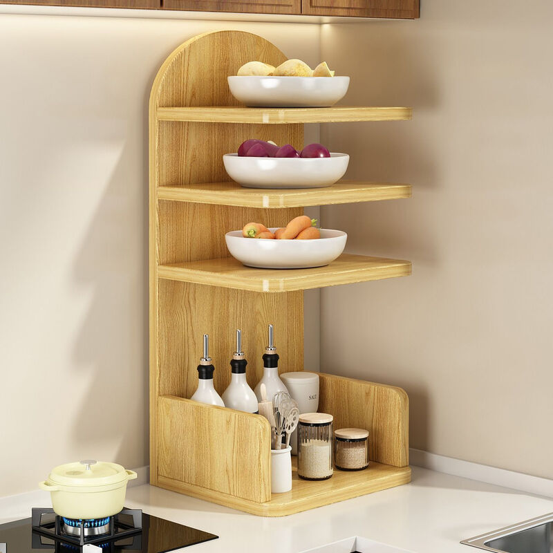 Fantasy kitchen countertop corner vegetable seasoning cling film storage rack multi-functional multi-layer dining side storage rack floor-standing home Athens black two-layer layered