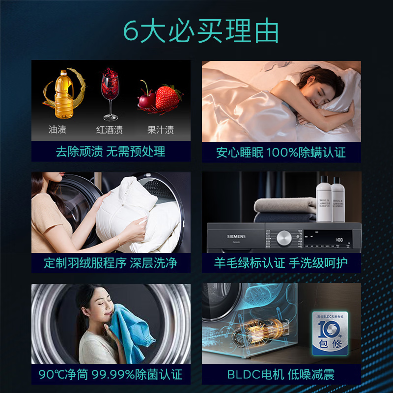 SIEMENS iQ300 10KG large capacity fully automatic drum washing machine intelligent stain removal frequency conversion energy saving strong anti-allergy professional sterilization and mite removal WG52A1U20W