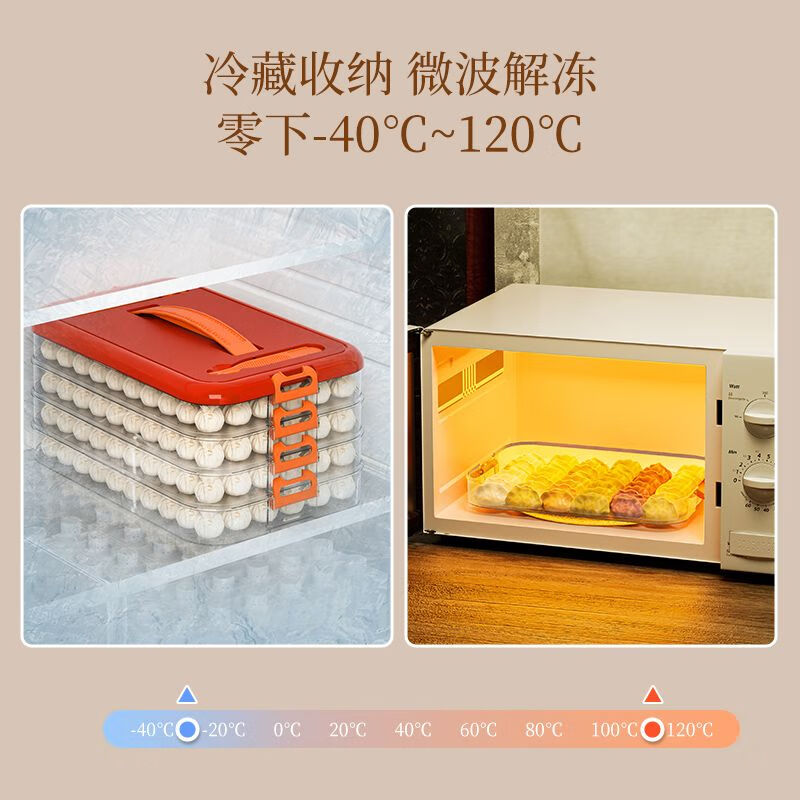 WCZ German domestic dumpling box, dumpling wonton frozen preservation box, kitchen multi-layer refrigerator food storage box dumplings, Chinese red 2-layer 1 lid plus dumpling spoon-portable timer