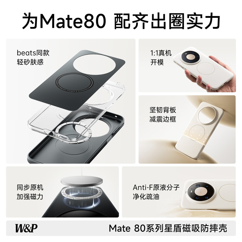 W&P Star Shield anti-fall suitable for Huawei mate80promax mobile phone case mate80ProMax protective cover wireless charging simple creative frosted anti-fall protective cover black wp