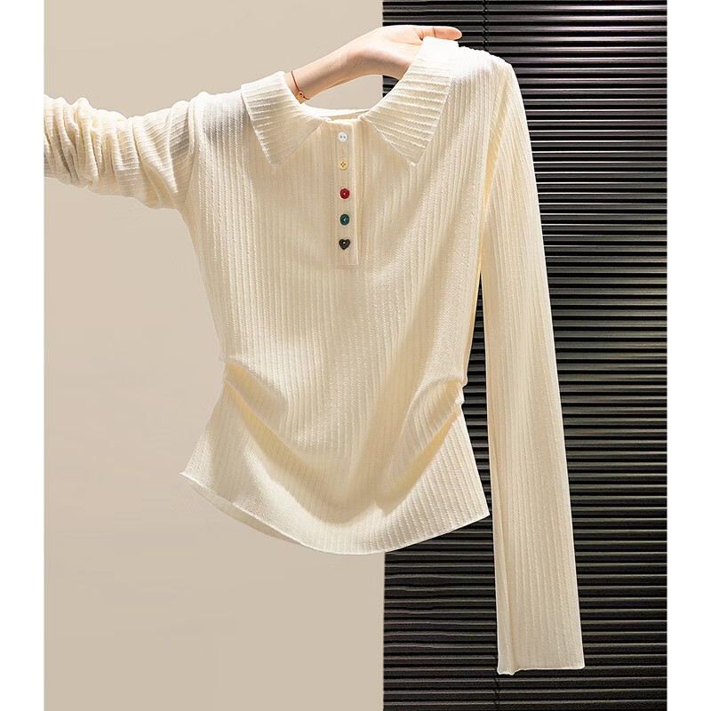 Cypress lapel long-sleeved bottoming shirt for women 2026 spring new fashion solid color slimming pullover top