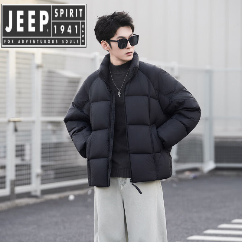 JEEP SPIRIT Puff Short Men's Down Jacket High Filling Warmth White Duck Down Liner Premium Casual Jacket Winter Men Black 2XL