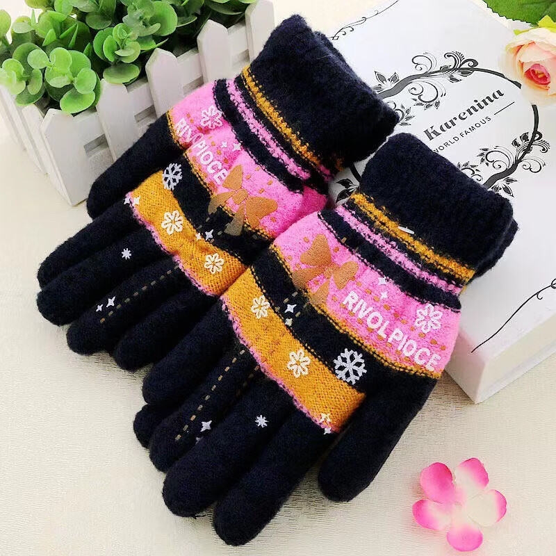 Motorcycle gloves double layer velvet thickened cold-proof warm gloves outdoor riding autumn and winter sports electric vehicle gloves mohair women's double layer random color one size fits all