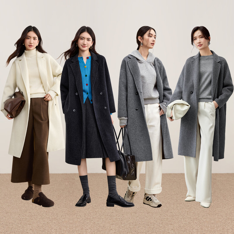 Shandubila thick warm wool double-sided woolen coat for women winter high-end double-breasted commuter mid-length woolen coat