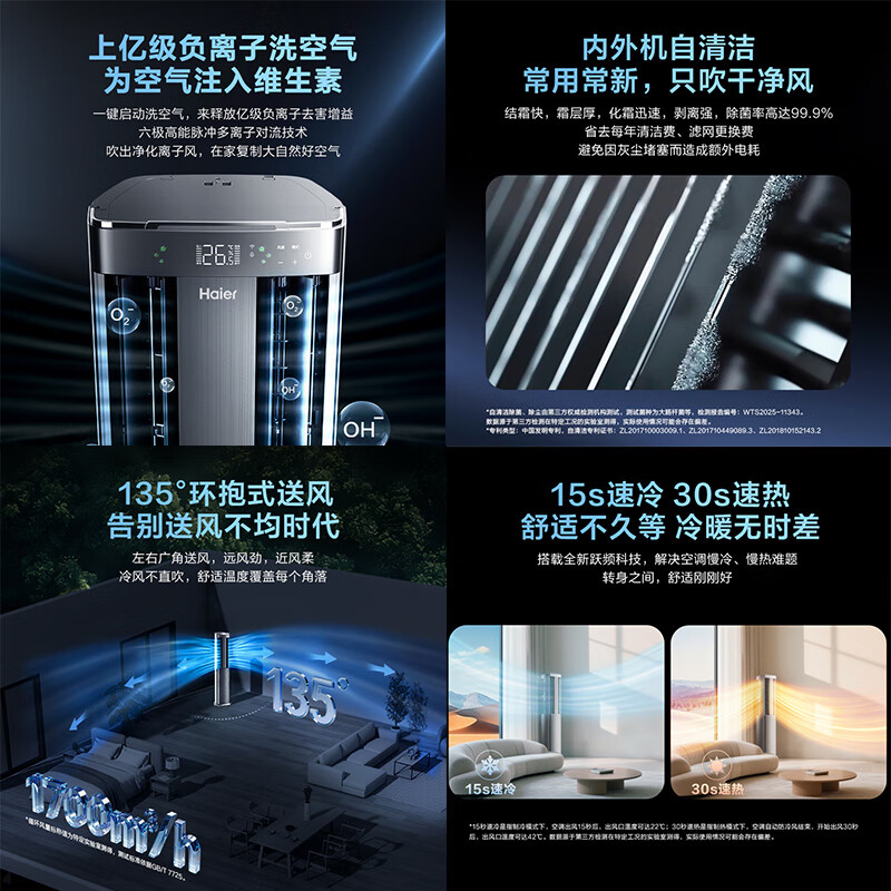 Haier Air Conditioner Air Wash Pro Technology Model Large 3 HP Cabinet Machine Living Room Vertical New Level Frequency Converter Double Row Copper Tube Healthy Wind National Subsidy KFR-72LW/E3-1Pro