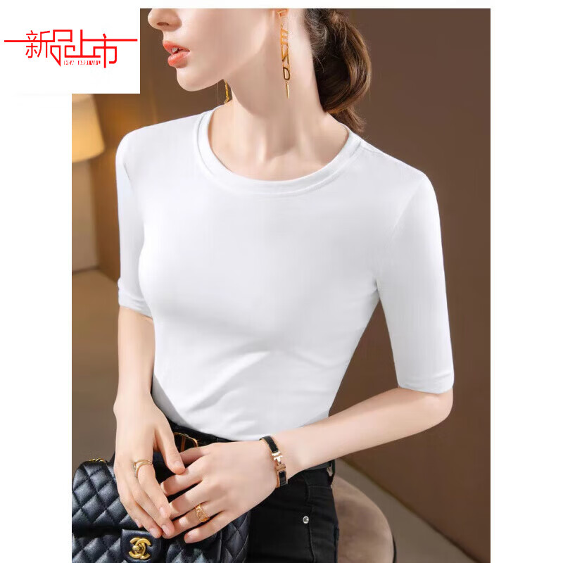 Yalu Modal Mid-Sleeve T-shirt Women's Three-quarter Sleeve 2025 Spring and Autumn Style Bottoming Shirt Slim Fit Inside Three-quarter Sleeve Round Neck Top Black M