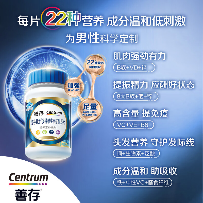 Sencun Men's Multivitamin B Complex Zinc Selenium Multivitamin DVCEDVK2 Calcium Iron Biotin B12 Blue Bottle 120 Capsules