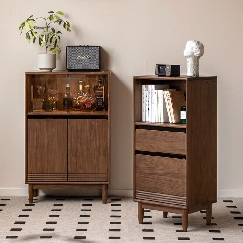 Genji Muyu solid wood corner cabinet side cabinet modern minimalist TV cabinet display cabinet living room storage cabinet black walnut bookcase 0.65m