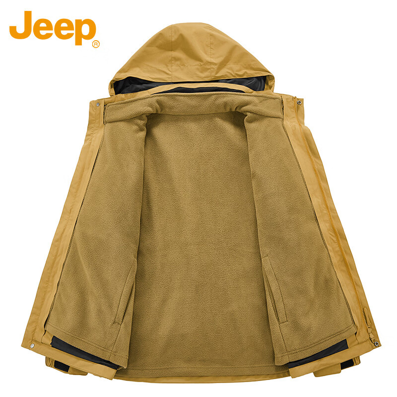 JEEP Jeep Jacket Men's Autumn and Winter Three-in-One Charge Top Workwear Polar Fleece Warm Men's Amber Gold 2XL