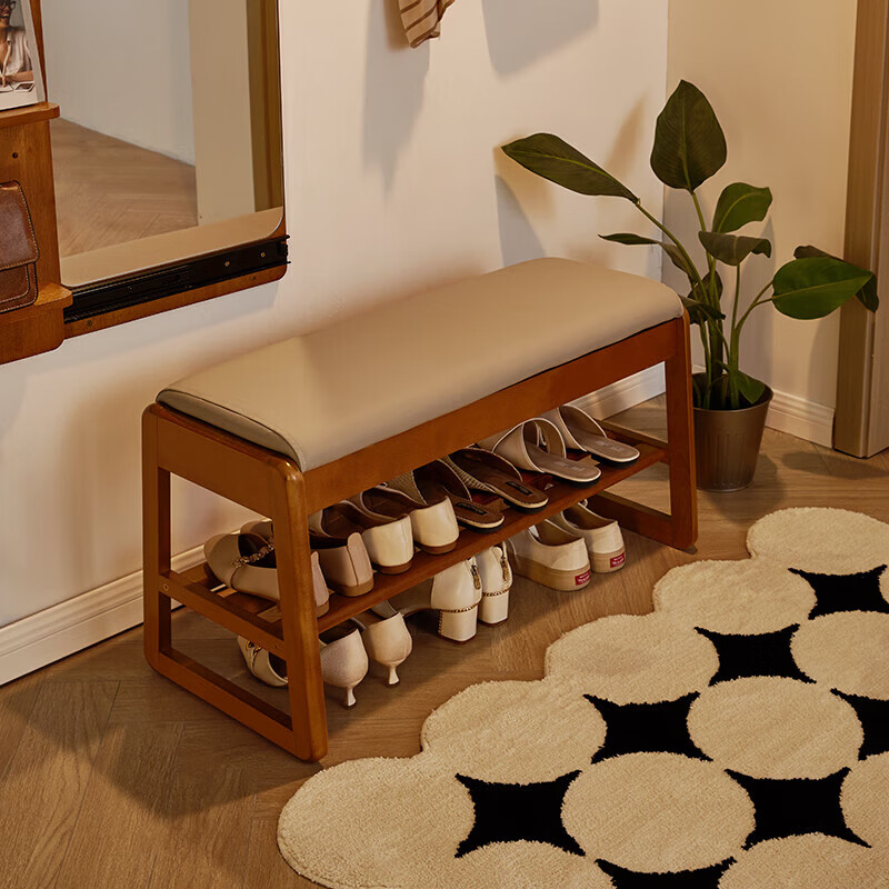 Jiayi solid wood shoe changing stool entry door high-end shoe wearing stool household shoe cabinet shoe rack integrated long bed end stool