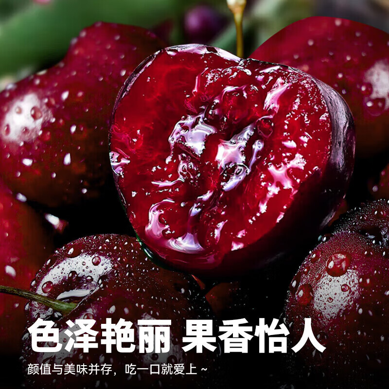 Jingyu Chilean cherries JD/SF - next-day delivery to many places Cherry 3j4j grade cherry fruit New Year gift box 2 pounds (net weight) Premium gift box more cost-effective Super Big Mac 4J Single fruit 32-34mm
