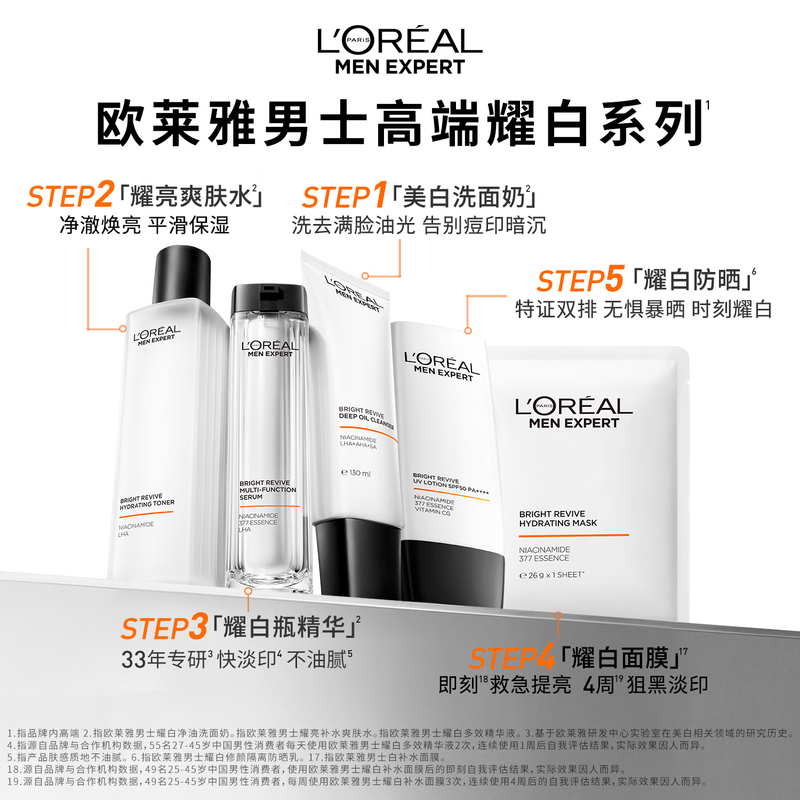 L'Oreal Men's Whitening Facial Cleanser Essence Three-piece Set Whitening Oil Control Skin Care Products New Year's Gift Box Gift for Boys