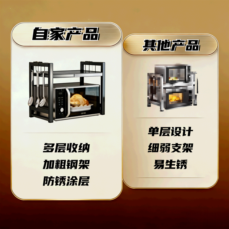 DEATKN German kitchen microwave storage rack retractable household double-layer oven rack countertop rice cooker storage rack single layer black 40-64 + chopping board rack + 6 hooks