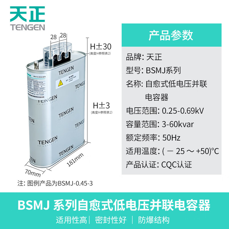 Tianzheng Electric (TENGEN) self-healing low voltage shunt capacitor BSMJ0.45-30-3