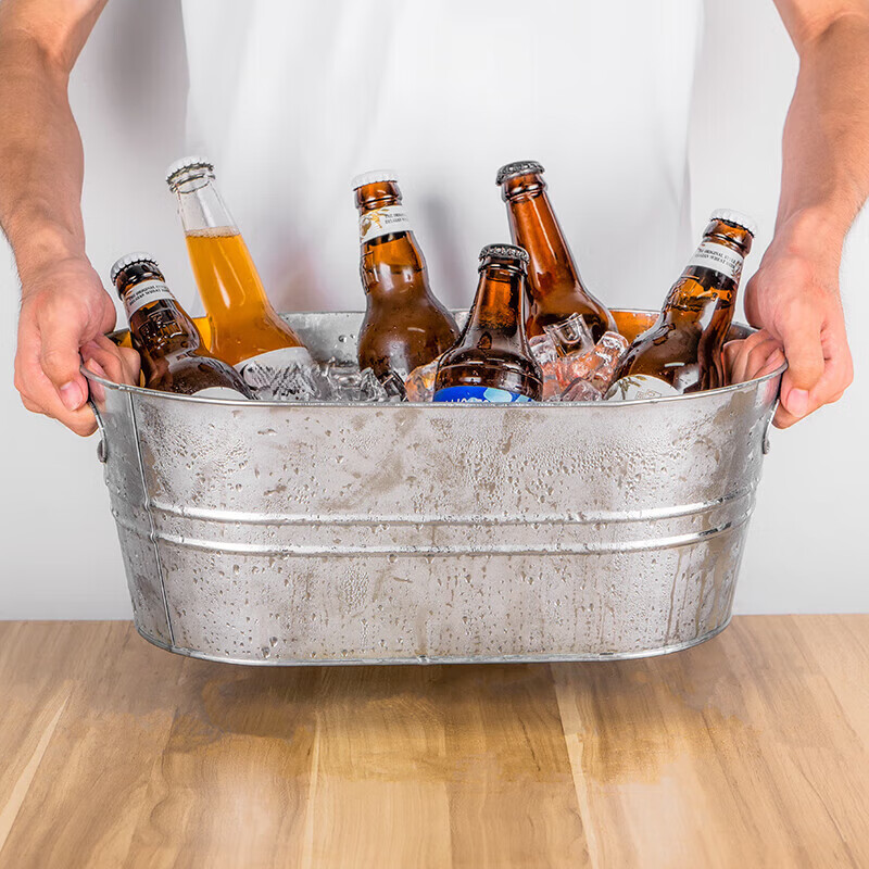 He Jiagong ice bucket iron bucket galvanized iron ice bucket large 15L ice bucket spit wine bucket ktv oval old bucket summer