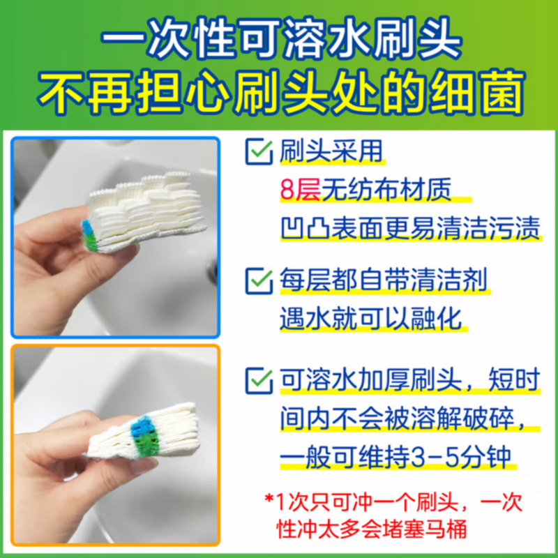 Johnson Disposable Toilet Brush Replacement Head*12 Dissolves in 3 seconds when exposed to water Lemon Scent 12 pieces Long handle dissolvable