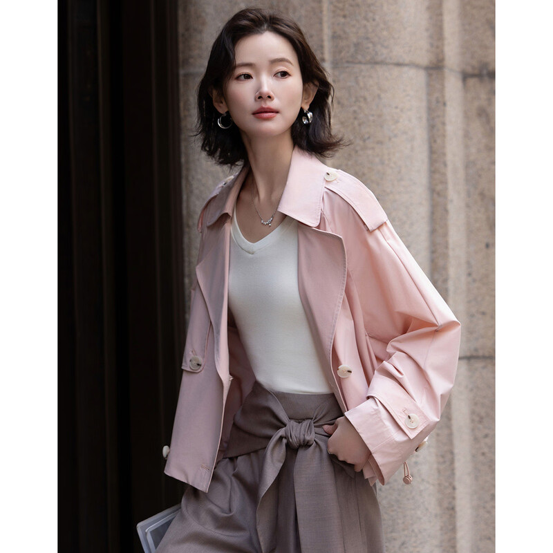 Demana Antibacterial Ice Algae Mud Spring Fashion Lapel Collar Double-breasted Loose Short Small Women's Windbreaker Jacket