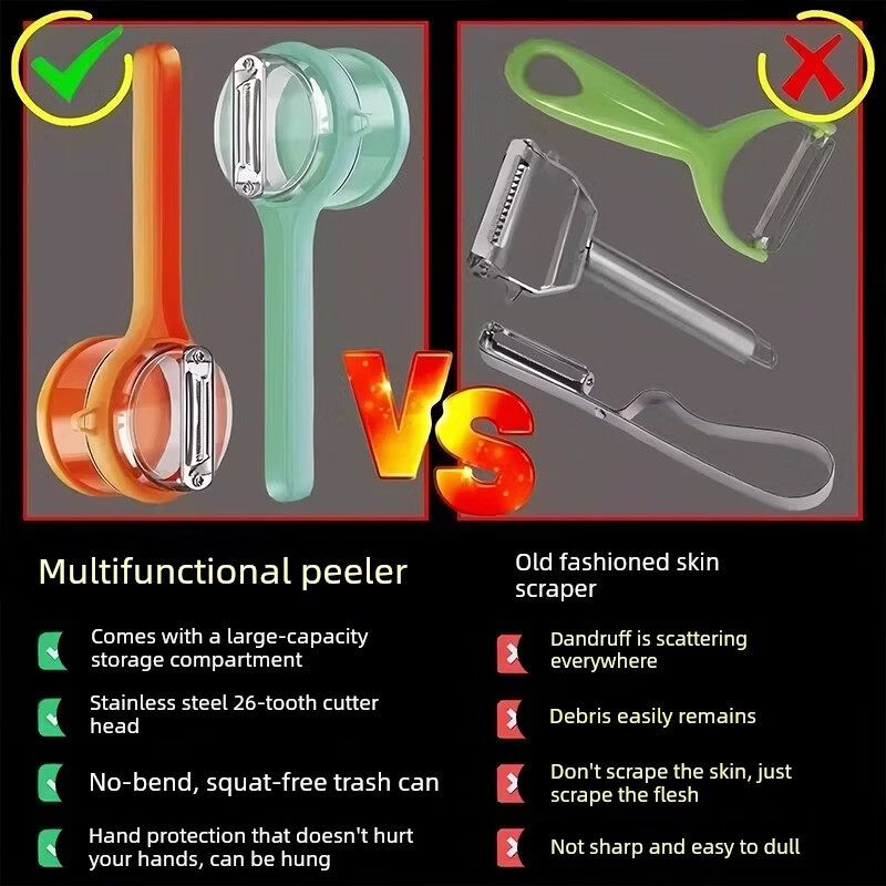 Shantou Lincun multifunctional peeling knife with storage compartment for household visual storage peeler, food grade light green, 2 pieces, free hook and lid storage box_anti-peeling