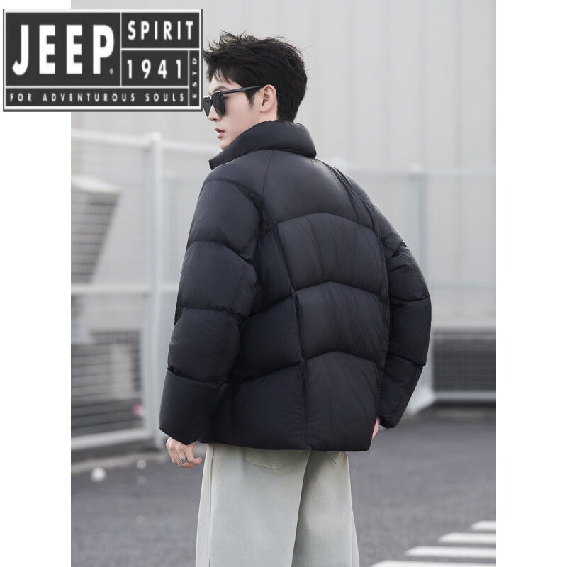 JEEP SPIRIT Puff Short Men's Down Jacket High Filling Warmth White Duck Down Liner Premium Casual Jacket Winter Men Black 2XL