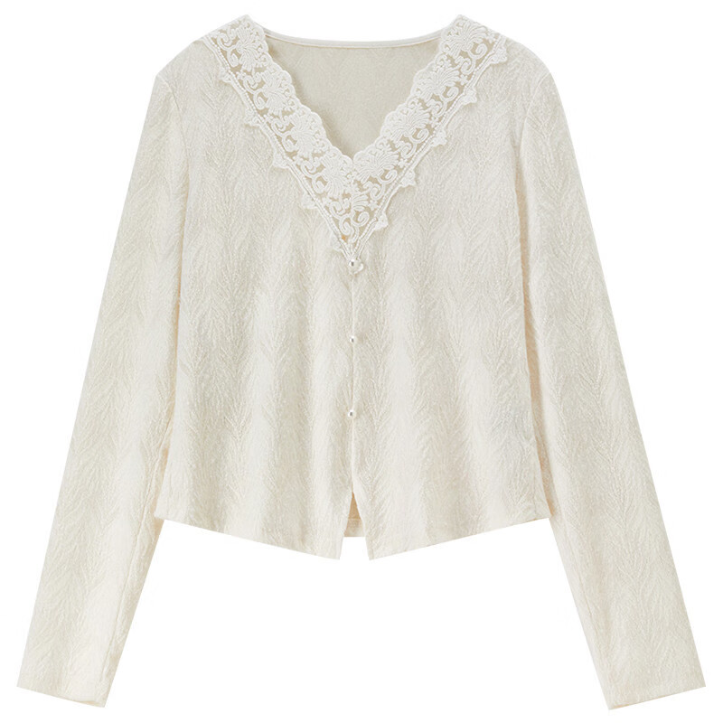 Shandubila lace V-neck bottoming shirt for women spring slim short lace shirt versatile and elegant temperament inner top