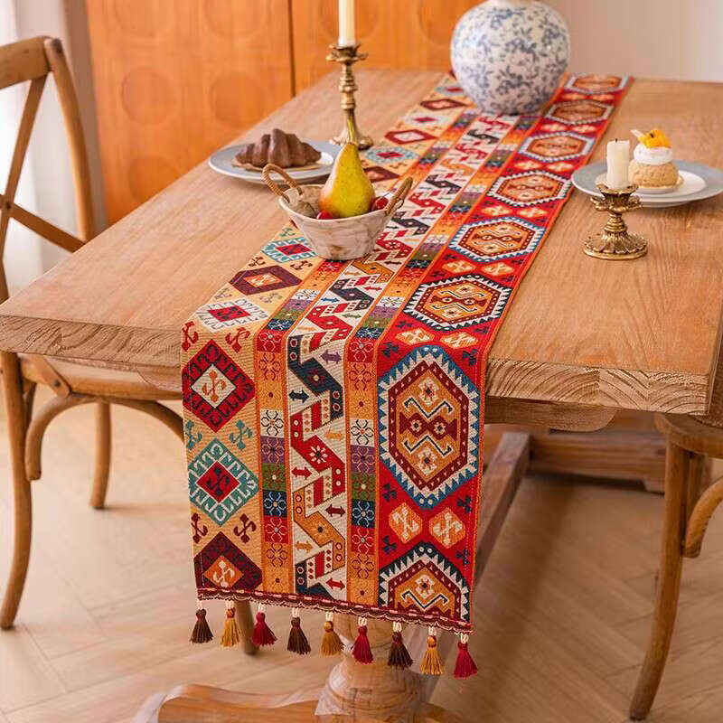 Fantasy table flag style tablecloth coffee table TV cabinet sideboard shoe cabinet decorative cover cloth dark red badge 33x220cm