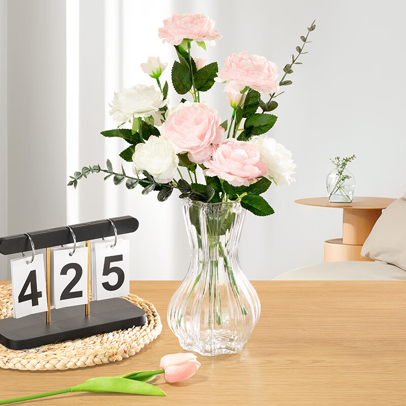 Jinlongxing glass transparent vase decoration living room flower arrangement light luxury high-end creative art hydroponic water-grown roses and tulips