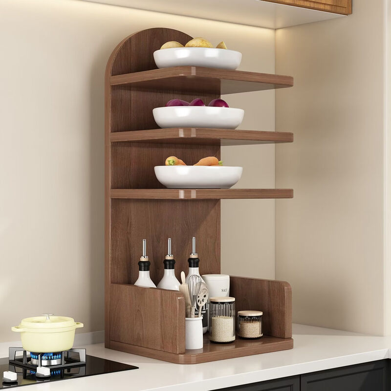 Fantasy kitchen countertop corner vegetable seasoning cling film storage rack multi-functional multi-layer dining side storage rack floor-standing home Athens black two-layer layered