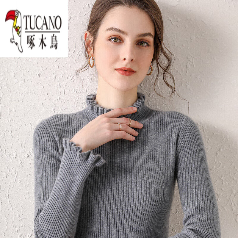 Woodpecker (TUCANO) fungus half-high lace collar sweater for women 2026 autumn and winter coat with slim fit mid-collar knitted bottoming shirt white 2XL