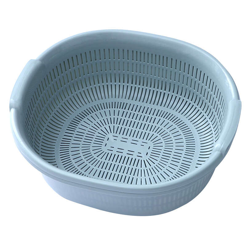 Yusenyi vegetable washing basin, rice washing and draining basket, home kitchen and living room, double-layer plastic sieve, vegetable basket, fruit filtering basket, Nordic blue, upgraded and thickened, 2-piece set
