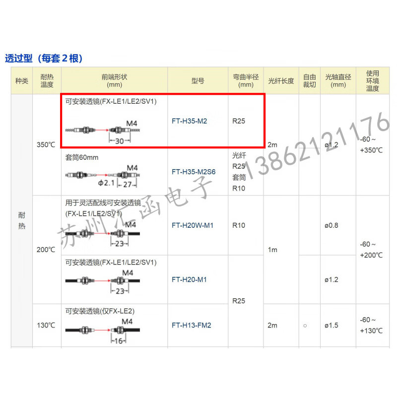 Brand new original through-beam fiber optic sensor high temperature resistant 350 degree stainless steel sleeve 4 FT-H35-M2