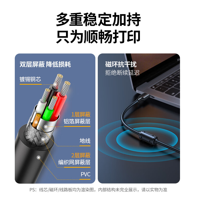 Greenlink printer data connection cable USB2.0AM/BM square port connector high-speed printing cable Universal HP HP Canon Epson printer uplink cable 3 meters 10328
