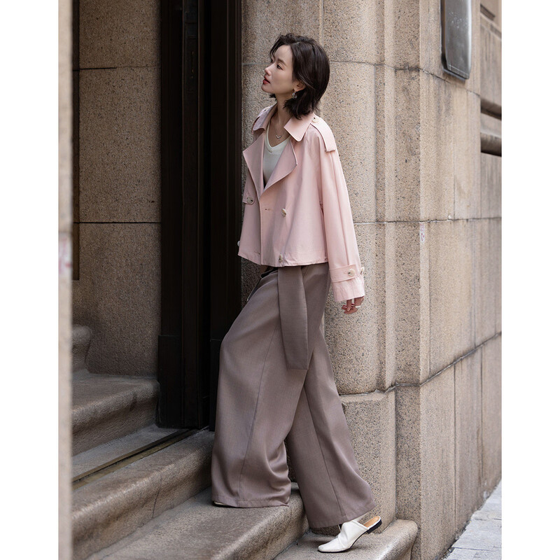 Demana Antibacterial Ice Algae Mud Spring Fashion Lapel Collar Double-breasted Loose Short Small Women's Windbreaker Jacket