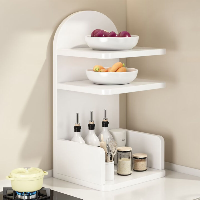 Fantasy kitchen countertop corner vegetable seasoning cling film storage rack multi-functional multi-layer dining side storage rack floor-standing home Athens black two-layer layered