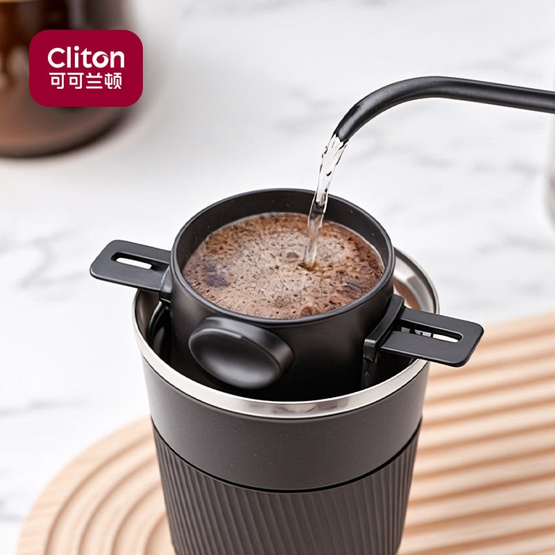 CLITON hand-brewed coffee filter cup drip-type household coffee pot stainless steel coffee filter with holder for 1-2 people