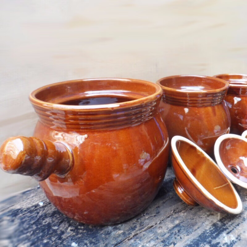 Tuojin clay pottery lithium standing soup pot and stew pot, single handle earthenware pot soup pot, casserole pot, stew pot, soup pot, medium and small size about 1100ml