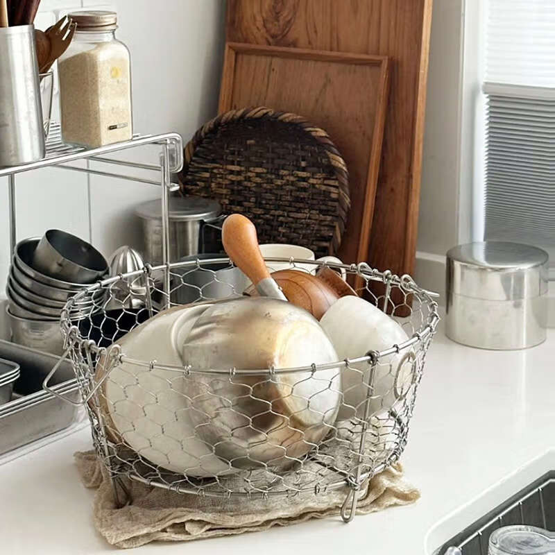 Yusenyi 3 stainless steel Japanese-style hand-woven storage basket fruit storage basket snack storage basket 25cm
