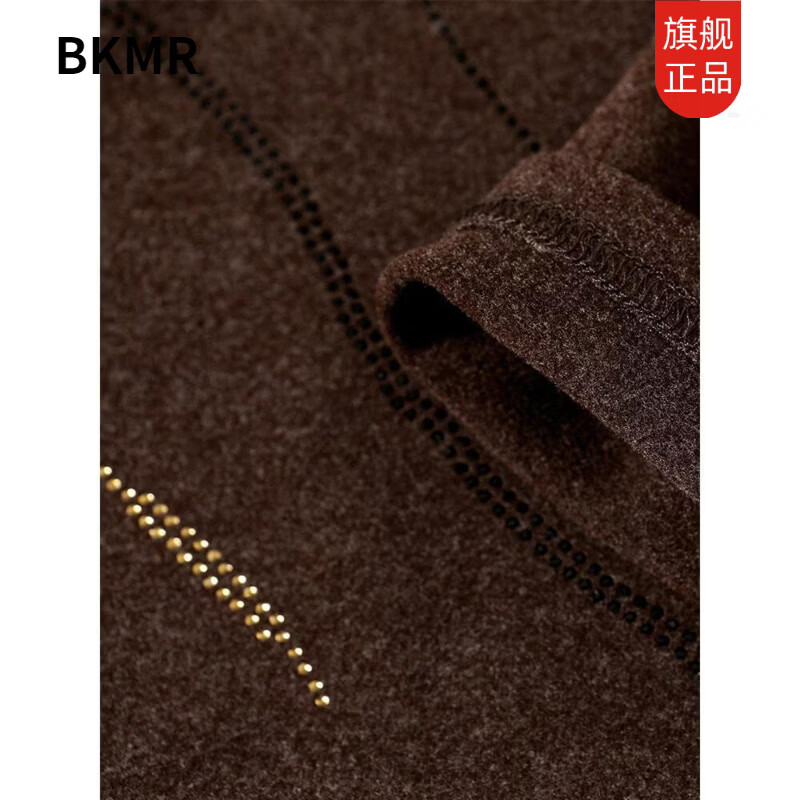 BKMR Double-sided German Velvet Bottoming Shirt Women's Autumn and Winter Thickened T-shirt Western Style Middle-aged Mom Half Turtle Collar Warm Top Brown L 105-115 Jin