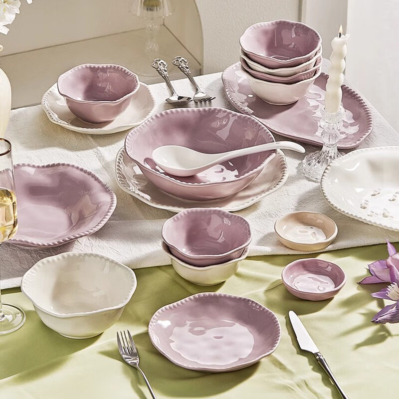 Tuojin Jingdezhen quality French dishware set household ceramic bowls, chopsticks and dishes for moving into a new home, tableware set for ten people, 49 pieces